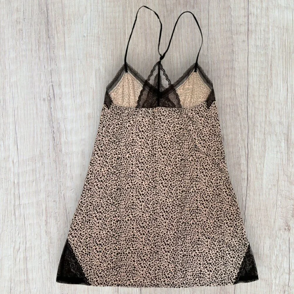 VICTORIA'S SECRET Leopard Print Black Lace Nightgown Chemise Slip Lingerie S